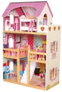 Casuta de papusi din lemn Bino cu mobilier (17 accesorii), 60x90x30 cm