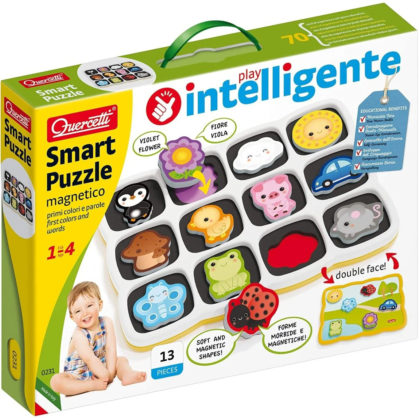 Двойной магнитный пазл Quercetti Smart Puzzle Colors, 13 эл.