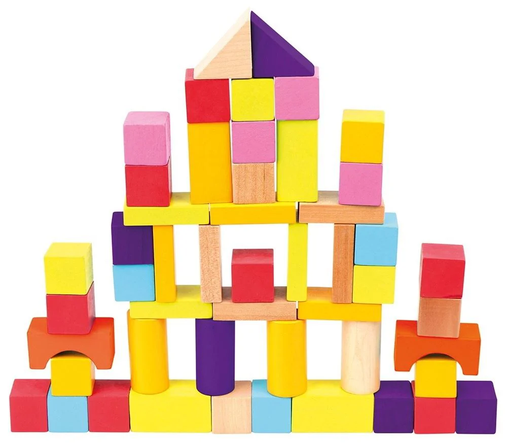 Cuburi din lemn de construit Bino multicolore, 50 buc.
