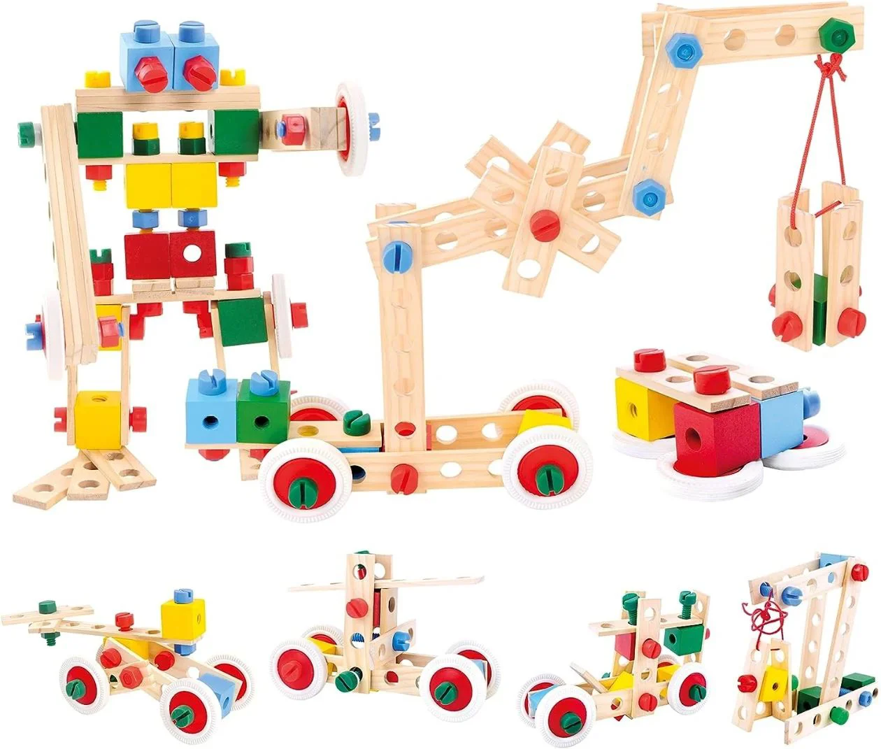 Set de constructie cu blocuri din lemn Bino Markury, 120 el. foto