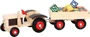 Jucarie din lemn Bino Tractor cu remorca si cuburi