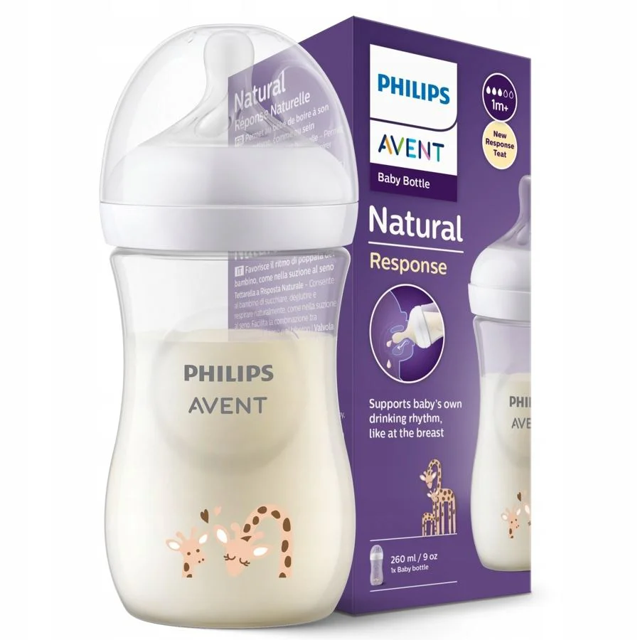 Biberon din plastic cu tetina din silicon Philips Avent Girafa