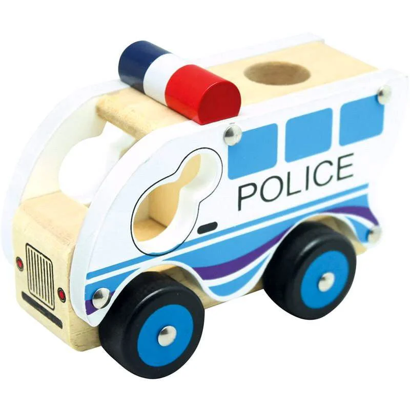 Masina de politie din lemn Bino 12,5x9,5x6,8 cm foto