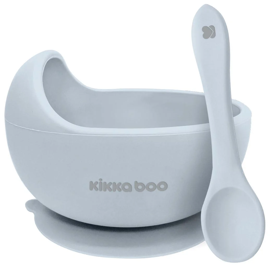 Bol din silicon cu ventuza si lingura KikkaBoo Yummy Blue foto