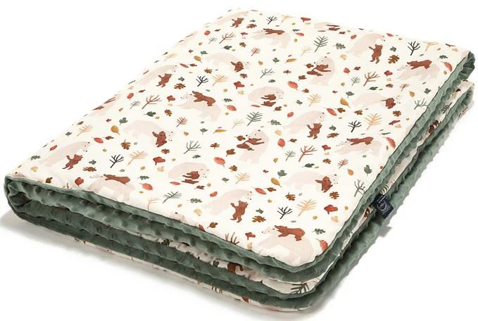 Plapuma din bumbac La Millou Minky - Hug Me - Khaki, 110x140 cm foto
