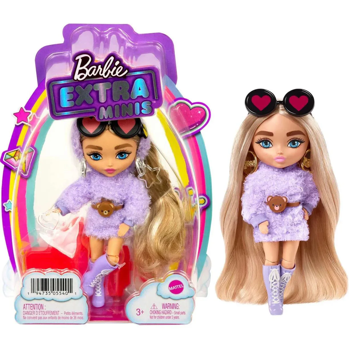 Кукла Barbie Мини Blonde Pigtails Purple Hoodie foto
