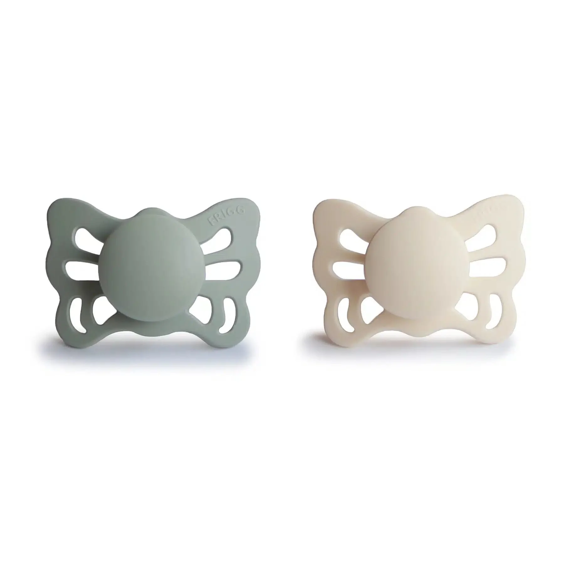 Set suzete anatomice din silicon Frigg Butterfly Cream - Sage (0-6 luni), 2 buc.