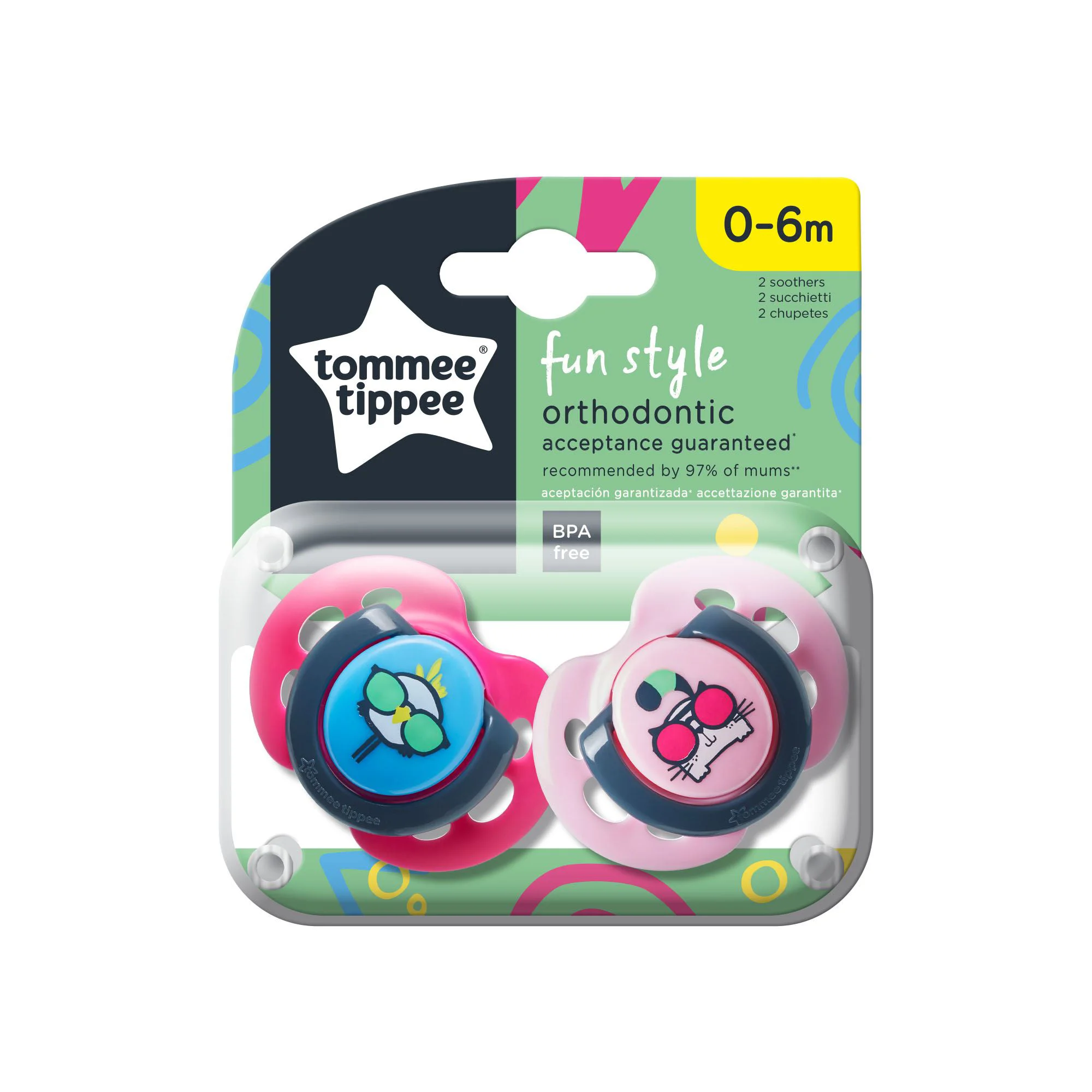 Соска силиконовая ортодонтическая Tommee Tippee Fun (0-6 мес), 2 шт.