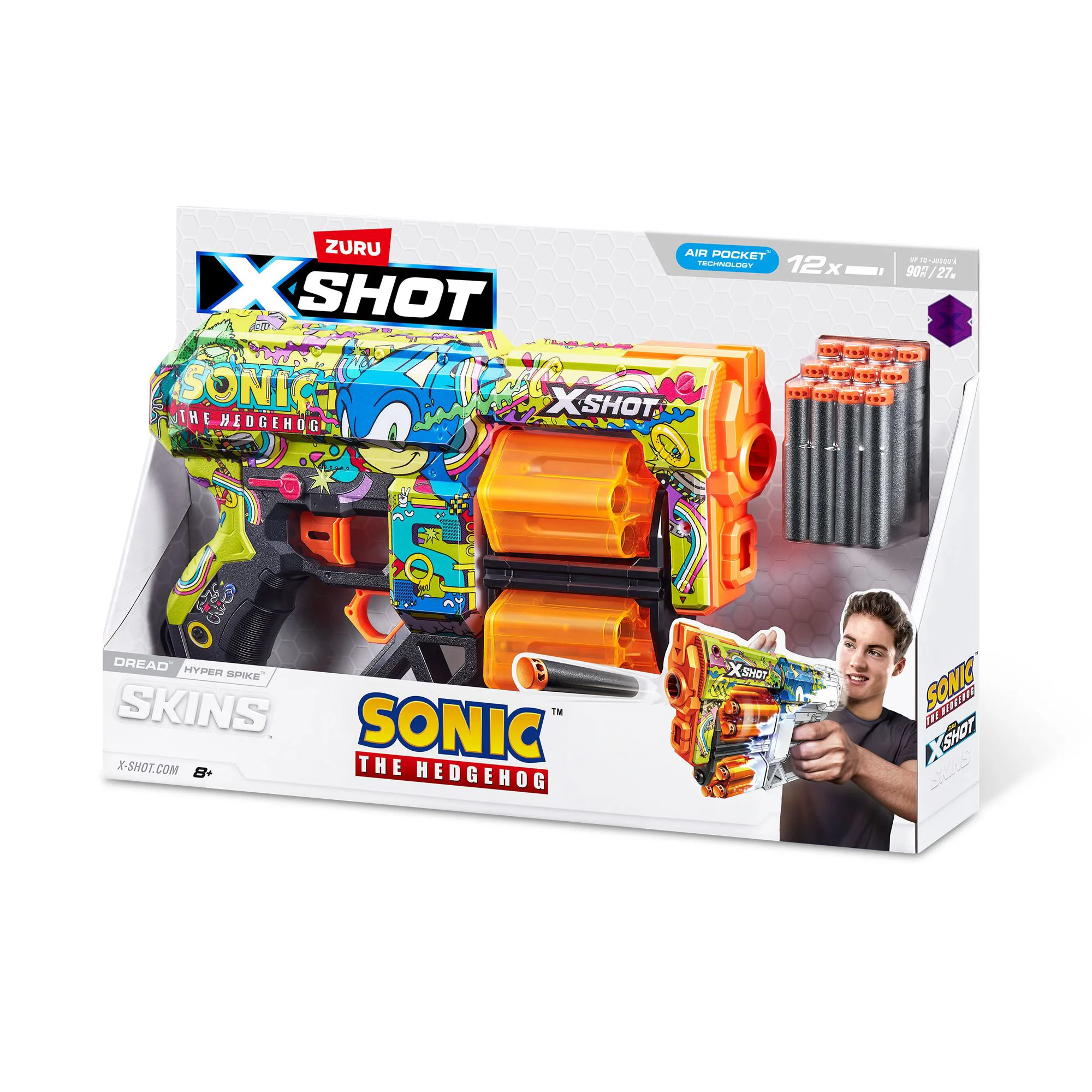 Blaster X-Shot Skins Dread, Sonic, Hyper Spike, 12 cartuse