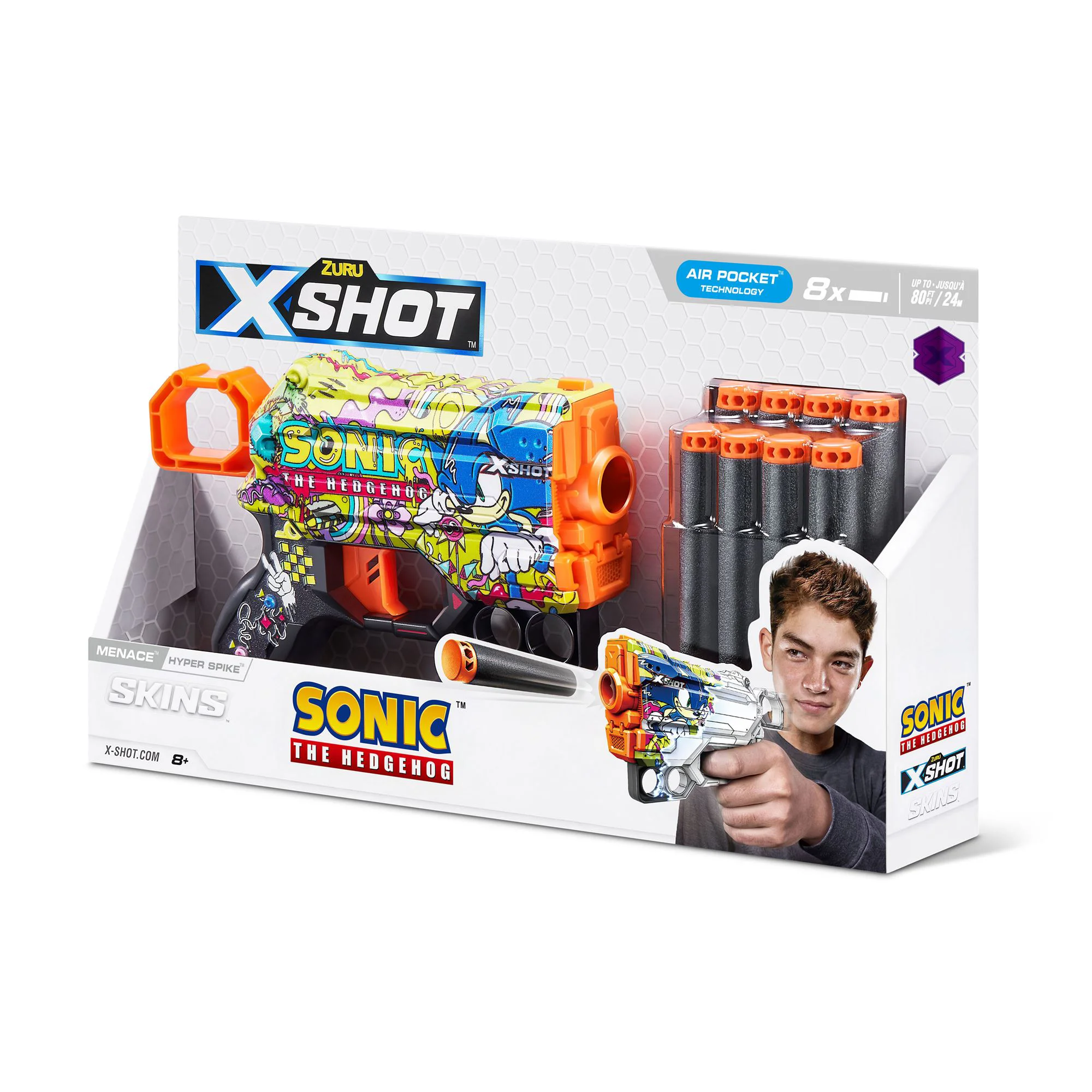 Пистолет X-Shot Skins Menace, Sonic, Hyper Spike, 8 патроны