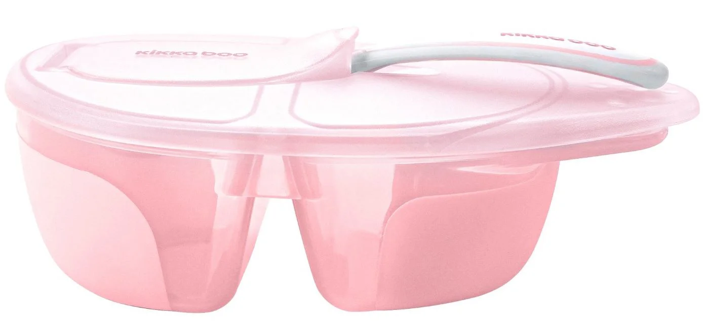 Bol cu 2 compartimente si lingura KikkaBoo Tasty Pink foto