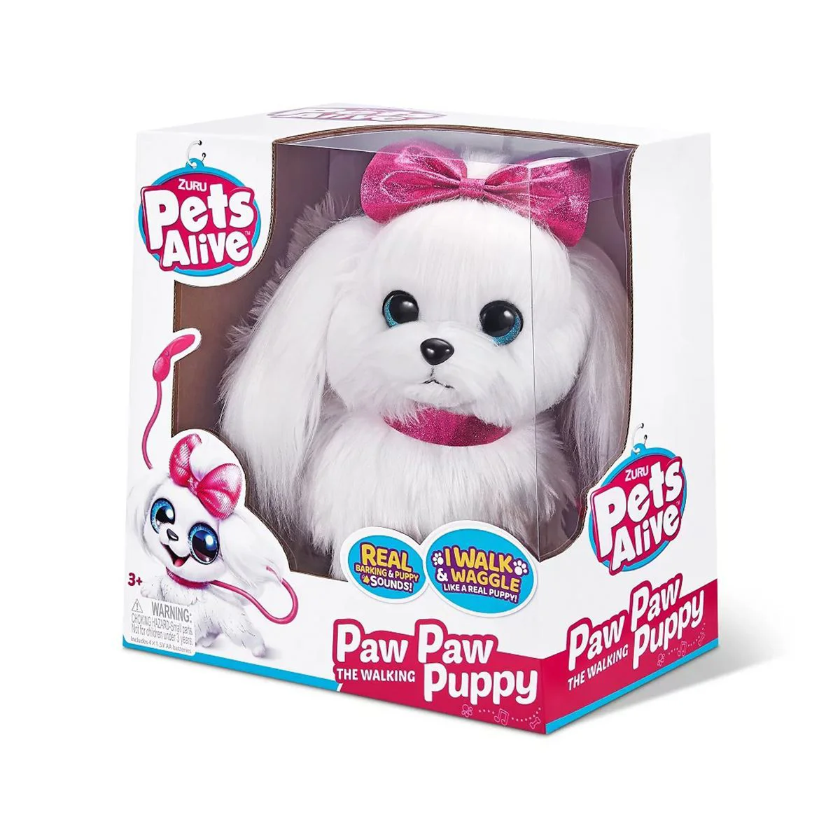 Интерактивная игрушка Pets Alive Белый щенок с розовым бантиком