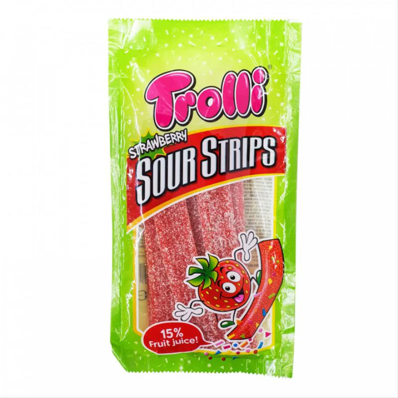 Bomboane gumate Trolli Sour Strips Strawberry, 85 g