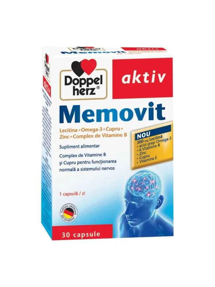 image for Complex de vitamine Doppelherz Memovit B+Lecitina+Omega-3+Cupru+Zinc, 30 capsule foto