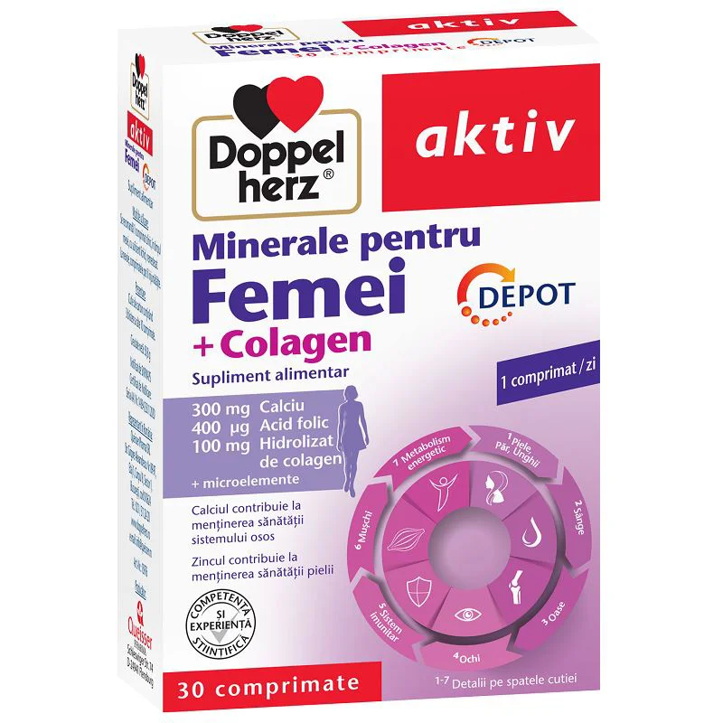 Minerale pentru femei + colagen Doppelherz, 30 comprimate