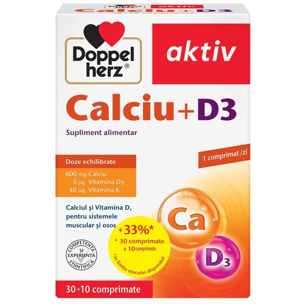 Supliment alimentar Doppelherz Aktiv Calciu+D3, 30 comprimate