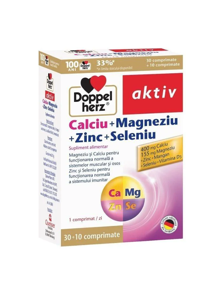 Supliment alimentar Doppelherz Aktiv Calciu+Magneziu+Zinc+Seleniu, 30 comprimate