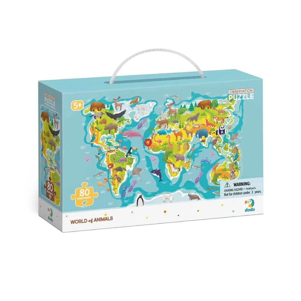 Puzzle Dodo Harta Observa Lumea Animalelor, 80 piese