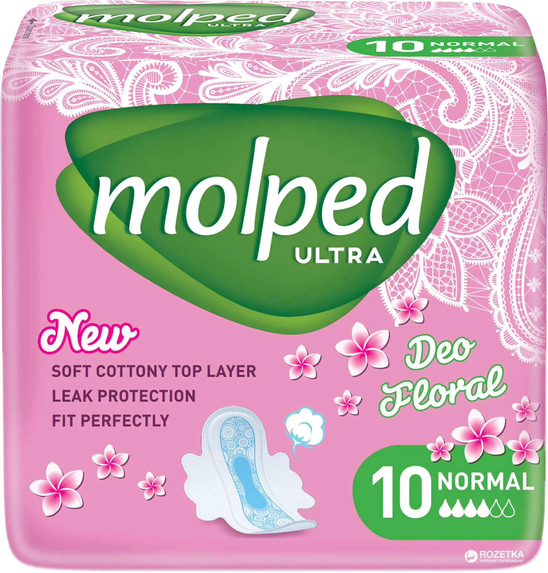 Гигиенические прокладки Molped Ultra Normal Deo Floral, 10 шт.