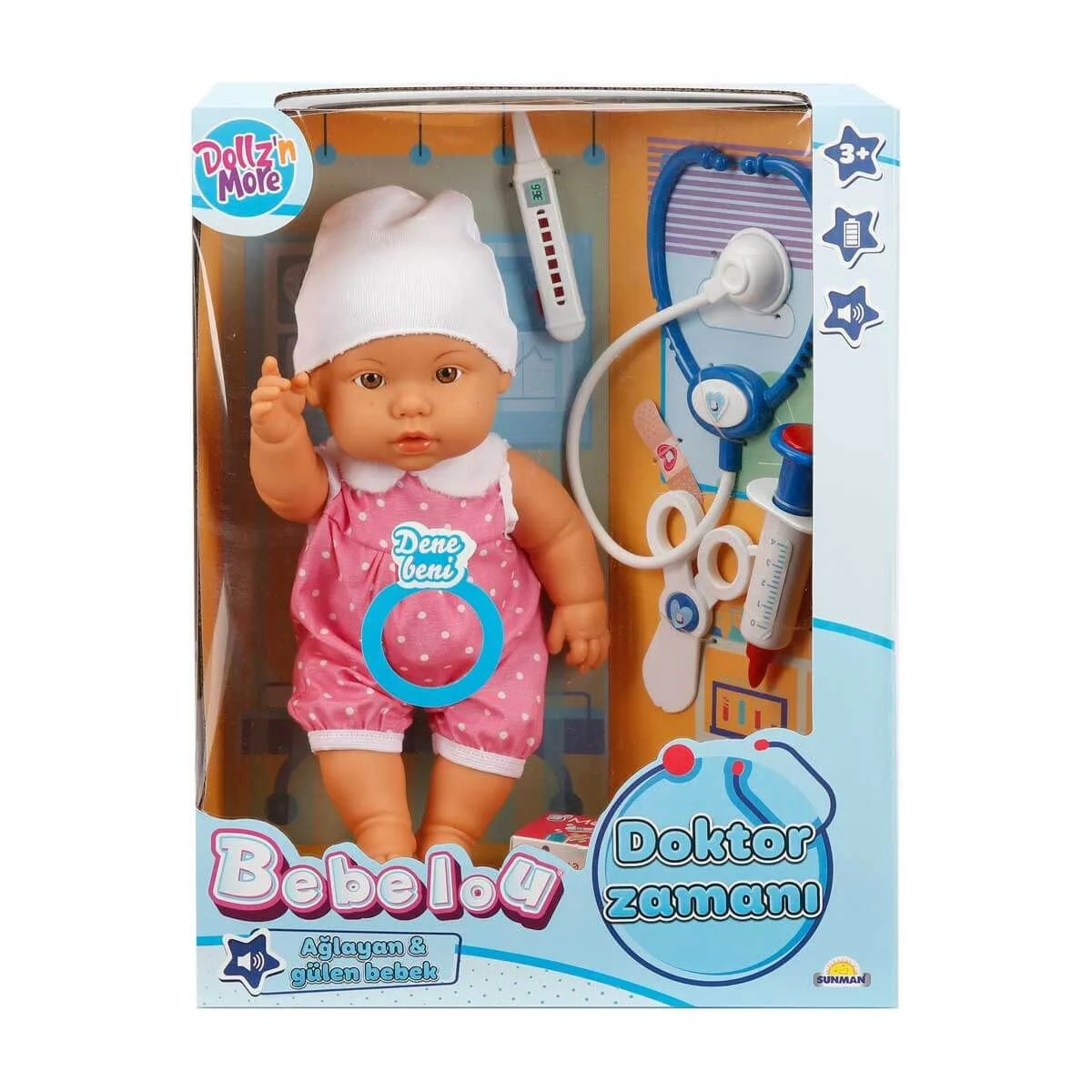 Papusa bebelus Dollz n More Bebelou Doctor cu sunete si accesorii, 35 cm