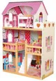 Casuta de papusi din lemn Bino cu mobilier (17 accesorii), 60x90x30 cm
