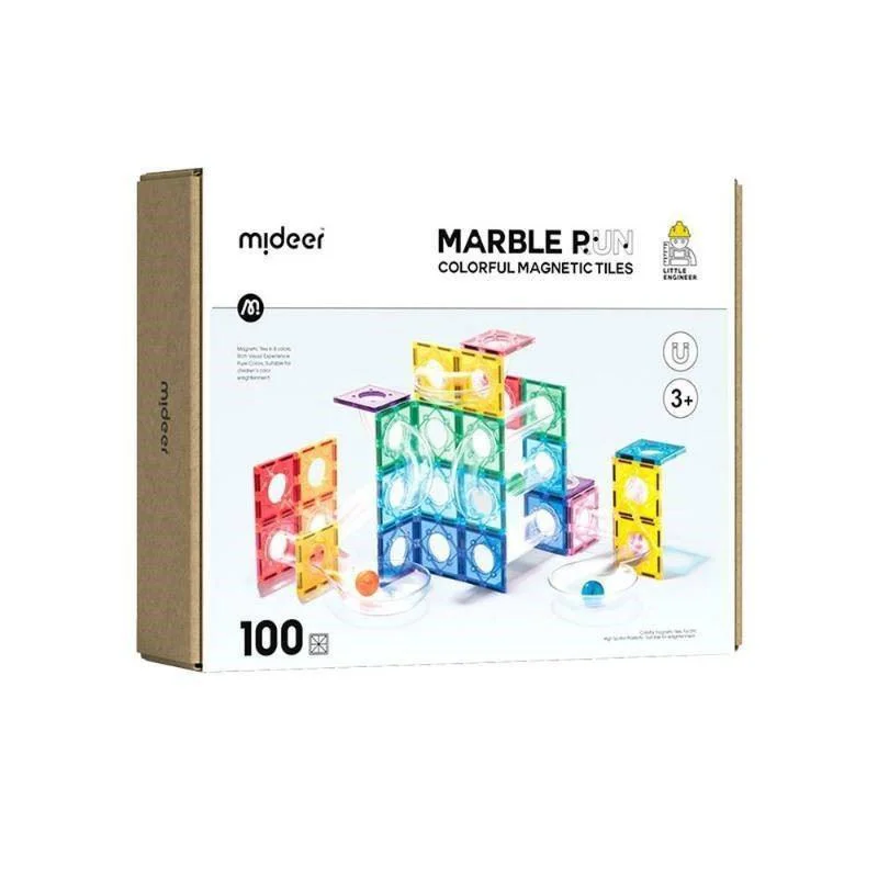 Set de constructie magnetic Mideer Traseul de marmura, 100 piese