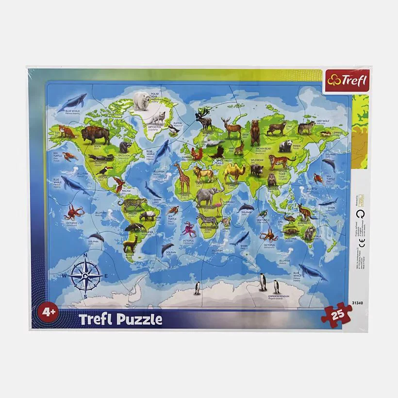 image for Puzzle Trefl Harta lumii cu animale, 25 el. foto
