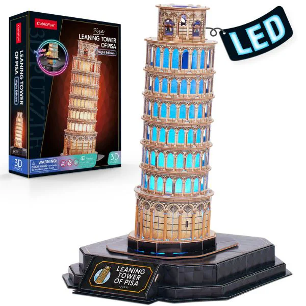 Puzzle 3D CubicFun Turnul din Pisa cu iluminare LED, 42 el.