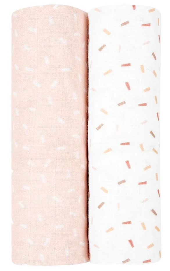 Pelinci de muselina KikkaBoo Swaddle Confetti Pink, 80x80 cm, 2 buc.
