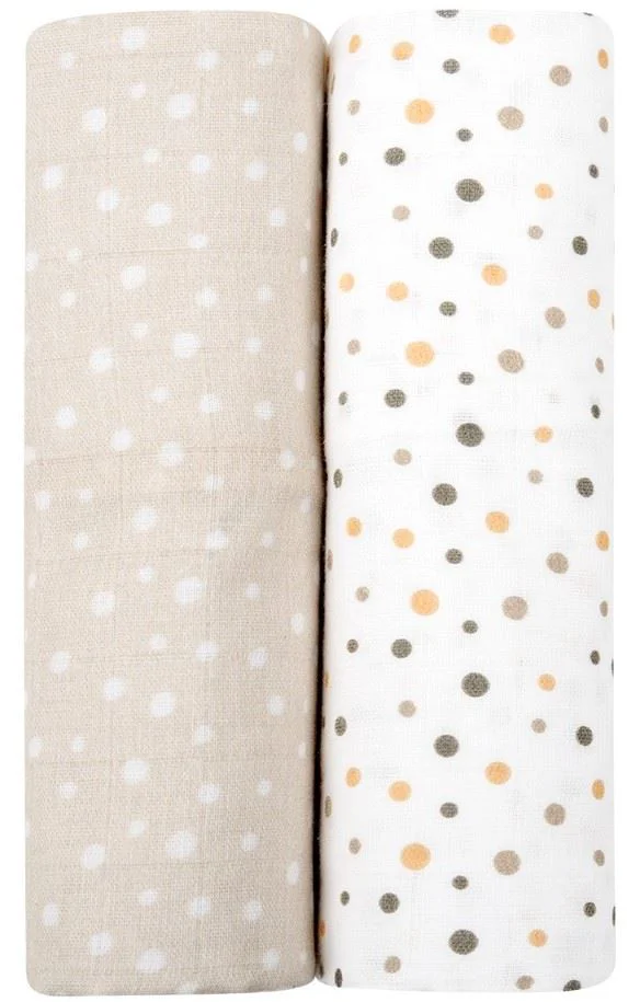 Pelinci de muselina KikkaBoo Swaddle Dots Beige, 80x80 cm, 2 buc.