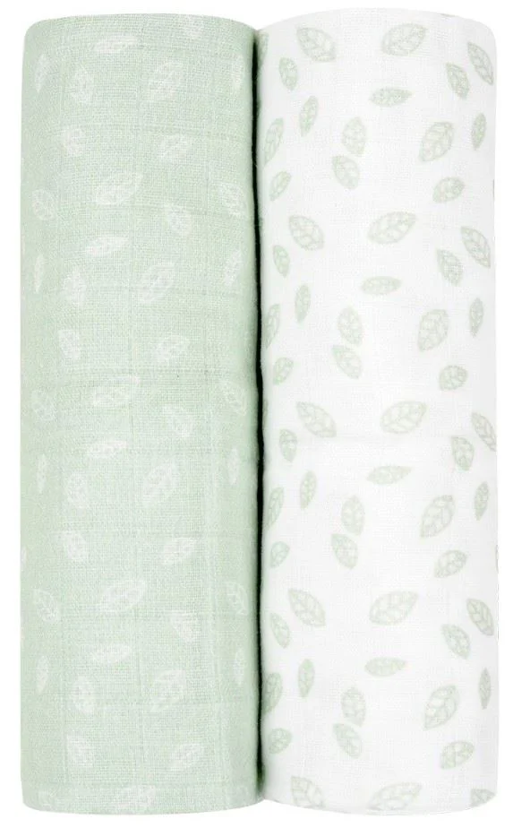 image for Pelinci de muselina KikkaBoo Swaddle Leaves Mint, 80x80 cm, 2 buc. foto