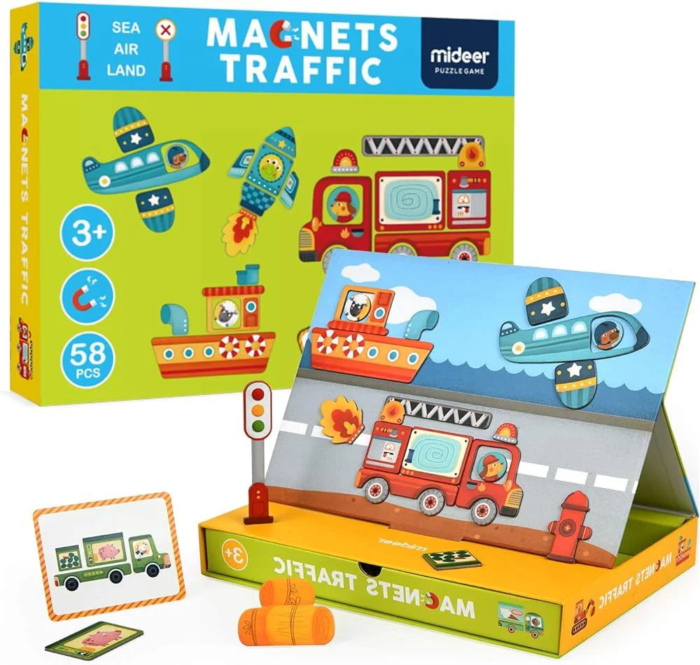 Set de joaca magnetic Mideer Trafic rutier, 59 elemente