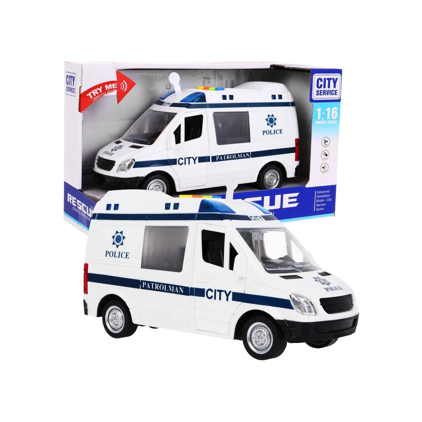 Camioneta cu inertie Wenyi Politie cu lumini si sunet, scara 1:16