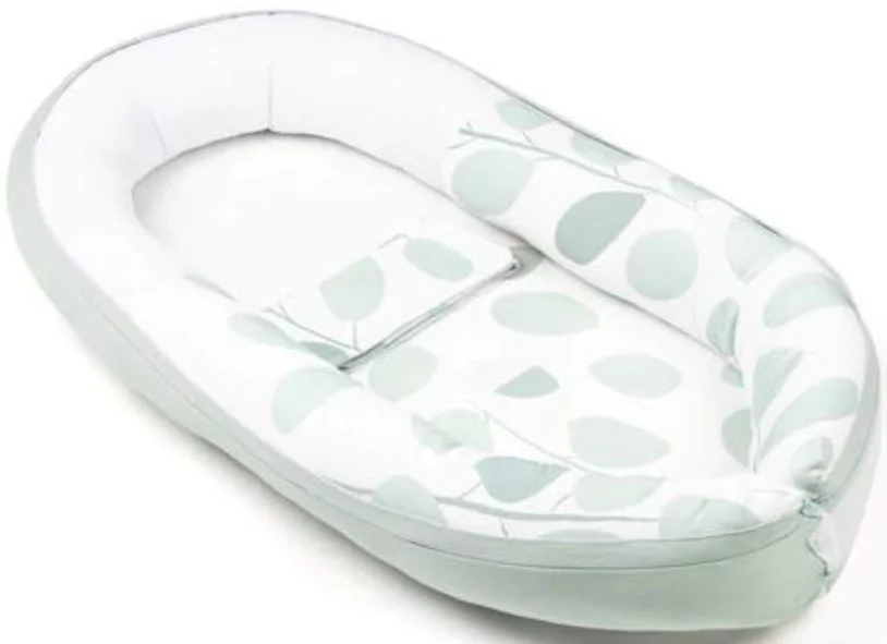 Babynest din bumbac organic Doomoo Cocoon Leaves Aqua Green