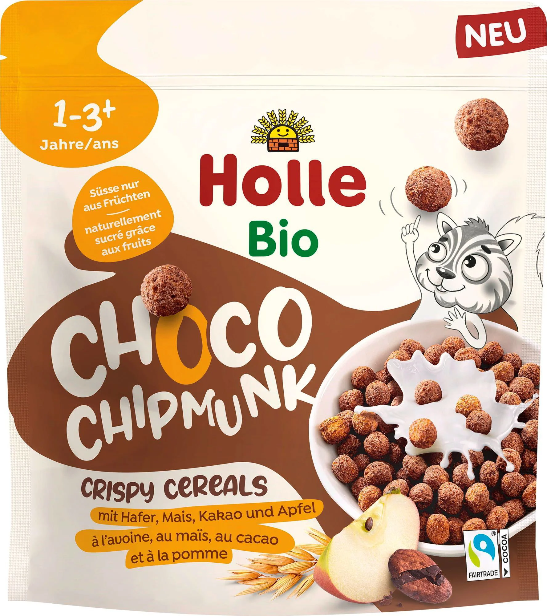 image for Хрустящие хлопья Holle Bio Organic Choco Chipmunk с яблоком и какао (12+ мec.), 125 гр. foto