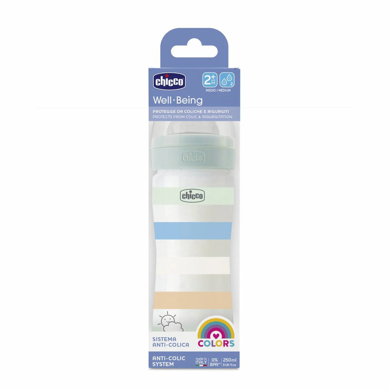 Biberon din plastic Chicco Boy cu tetina din silicon cu flux mediu, 250 ml foto