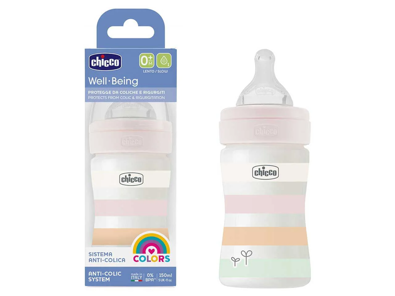 Пластиковая бутылочка Chicco Girl с силиконовой соской с медленным течением, 150 мл