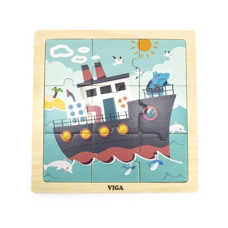 Деревянный пазл Viga Toys “Пароход”, 9 эл.