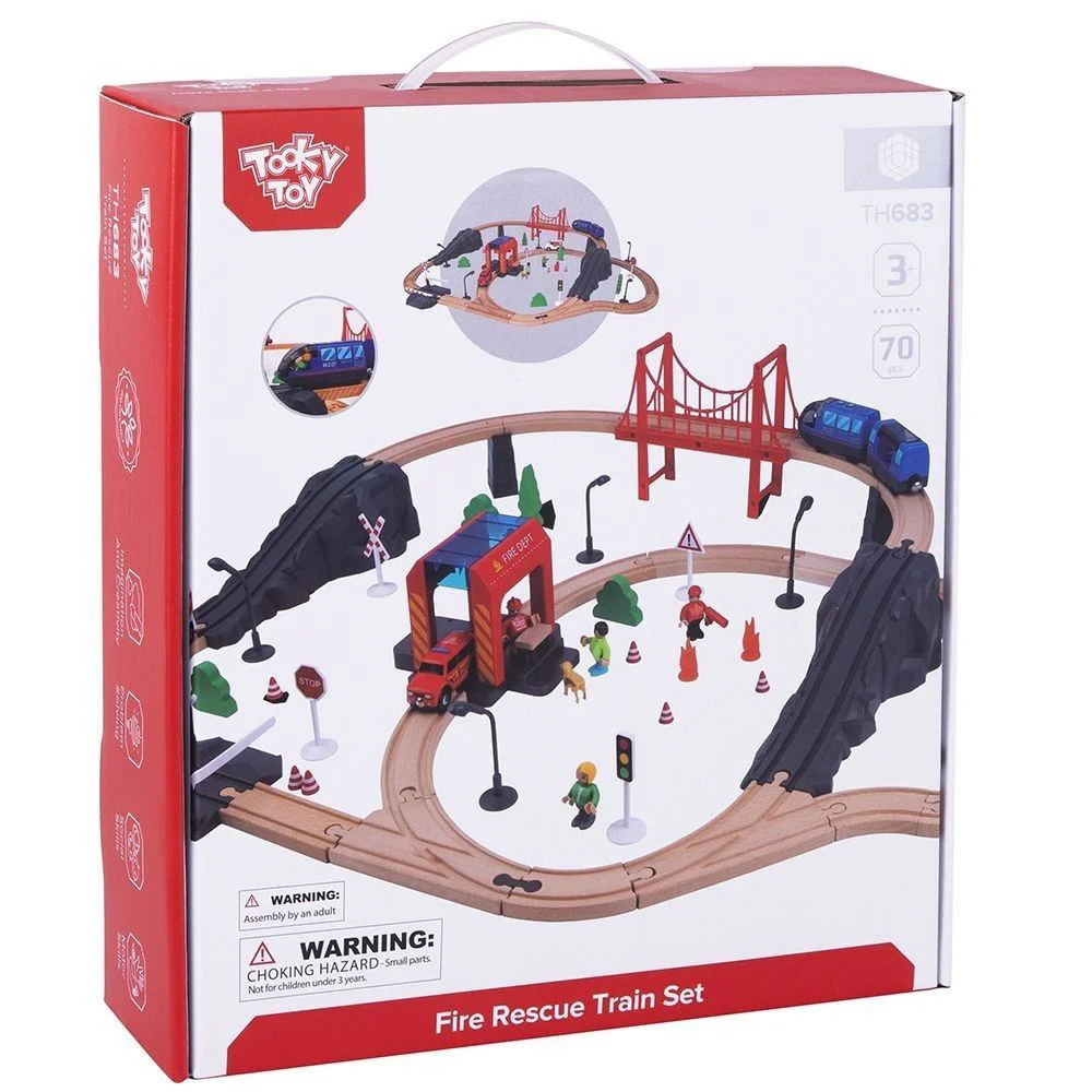 image for Деревянный набор Tooky Toy “Железная дорога пожарной службы” foto