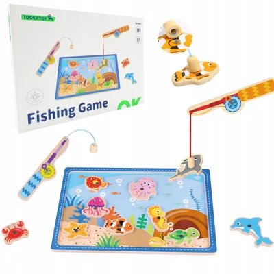 Set de joacă pentru pescuit din lemn Tooky Toy, joc magnetic