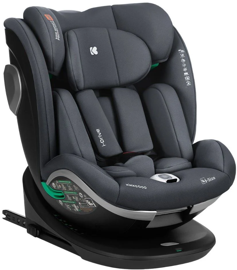 Scaun auto rotativ cu isofix KikkaBoo i-Drive Dark Grey, 40-150 cm