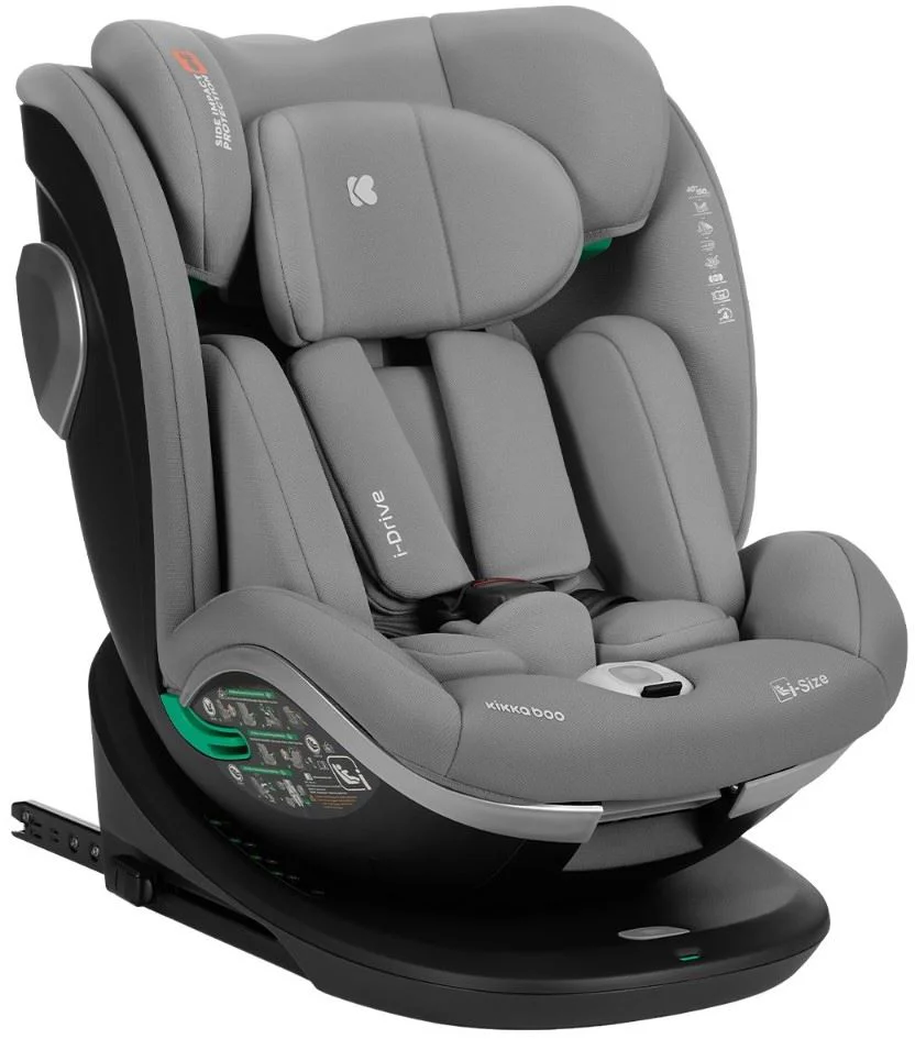 image for Вращающееся автокресло с изофиксом KikkaBoo i-Drive Light Grey, 40-150 см foto