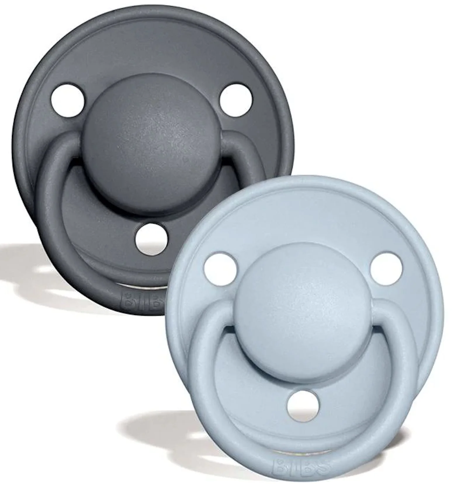 Set 2 suzete rotunde din silicon BIBS De lux Iron/Baby Blue (0-36 luni)