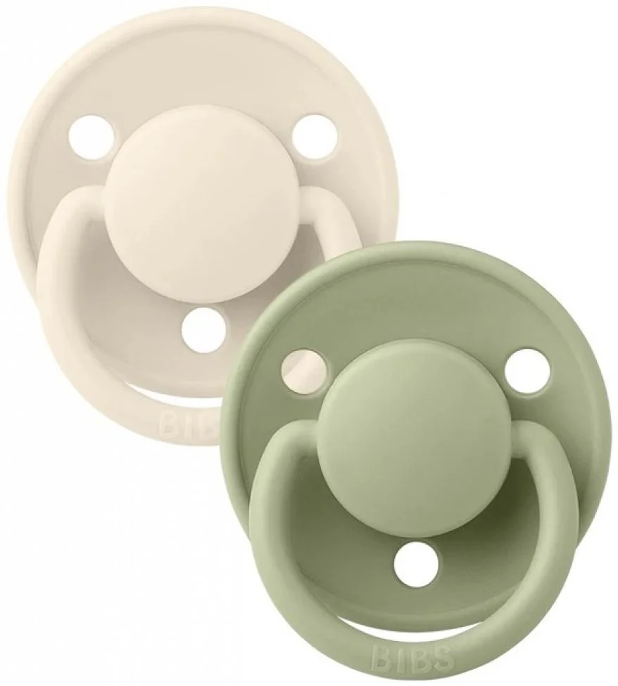 Set 2 suzete rotunde din silicon BIBS De lux Ivory/Sage (0-36 luni)