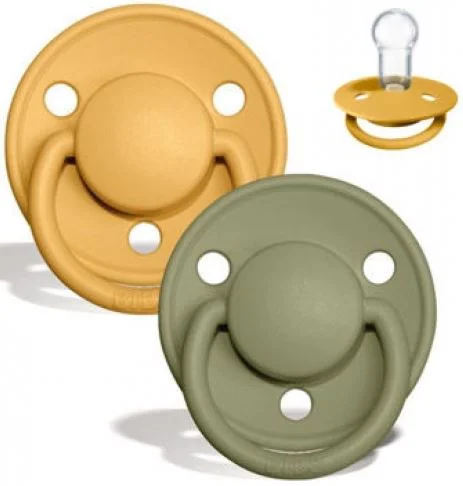 Set 2 suzete rotunde din silicon BIBS De lux Honey Bee/Olive (0-36 luni)