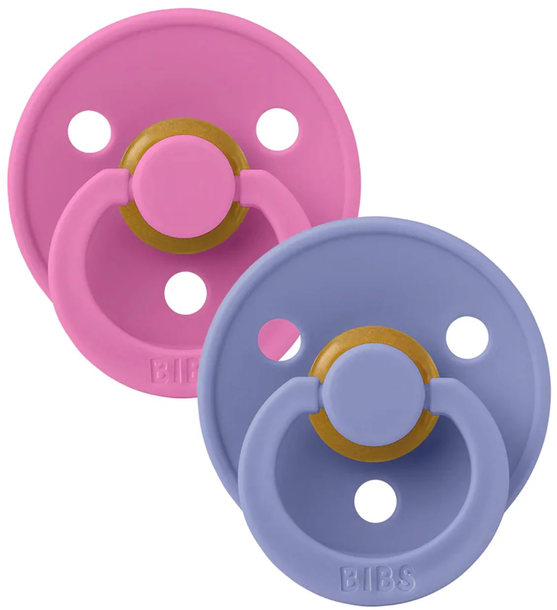 Set 2 suzete rotunde din latex BIBS Colour Bubblegum/Peri (0-6 luni)