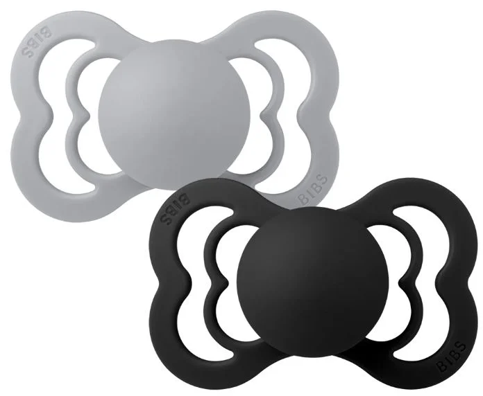 Set 2 suzete simetrice din silicon BIBS Supreme Cloud/Black (0-6 luni) foto