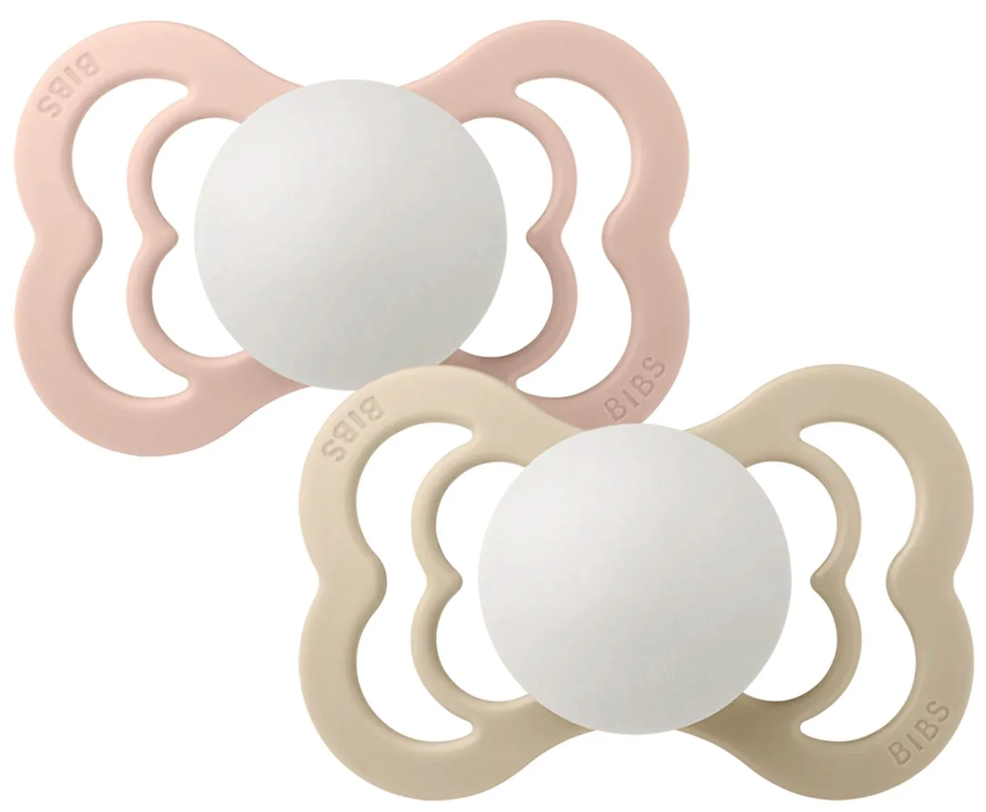 Set 2 suzete simetrice din silicon BIBS Supreme Glow Blush/Vanilla (6-18 luni) foto