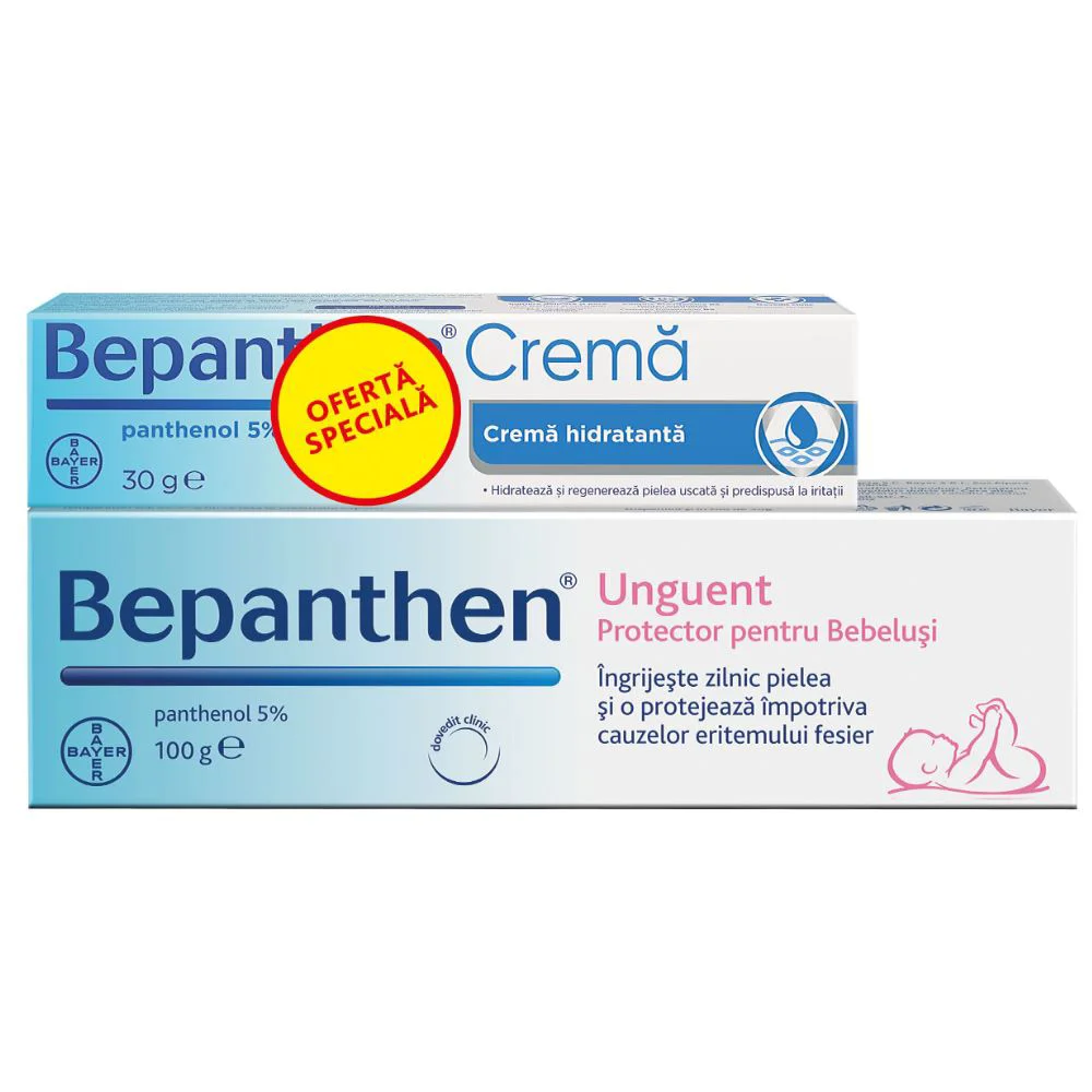 Set promo Unguent Bepanthen 5%, 100 g + Crema Bepanthen 5%, 30 g