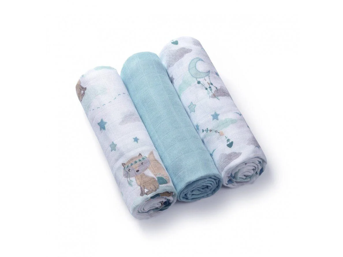 Бамбуковые пеленки Babyono супермягкие Синий, 3 шт.